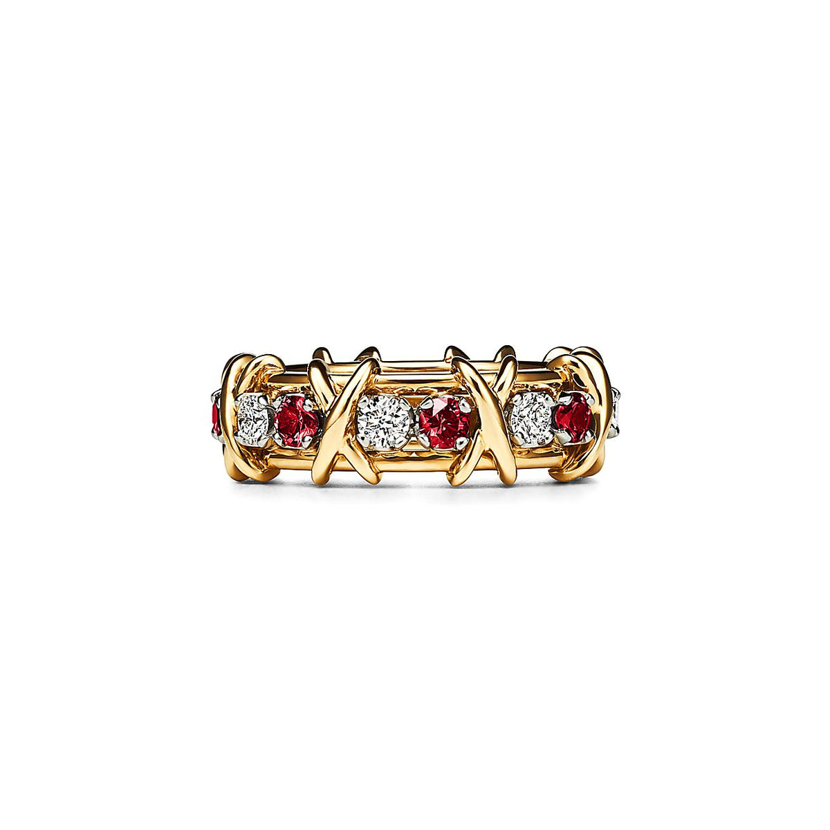 Anillo Dorado Zirconia Blanca y Roja