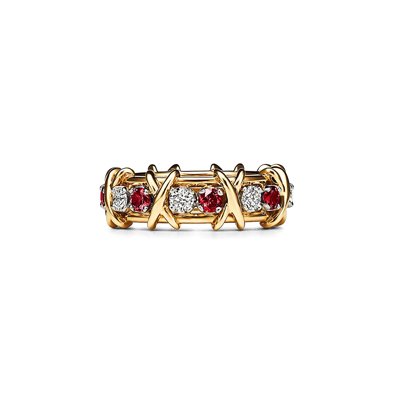 Anillo Dorado Zirconia Blanca y Roja