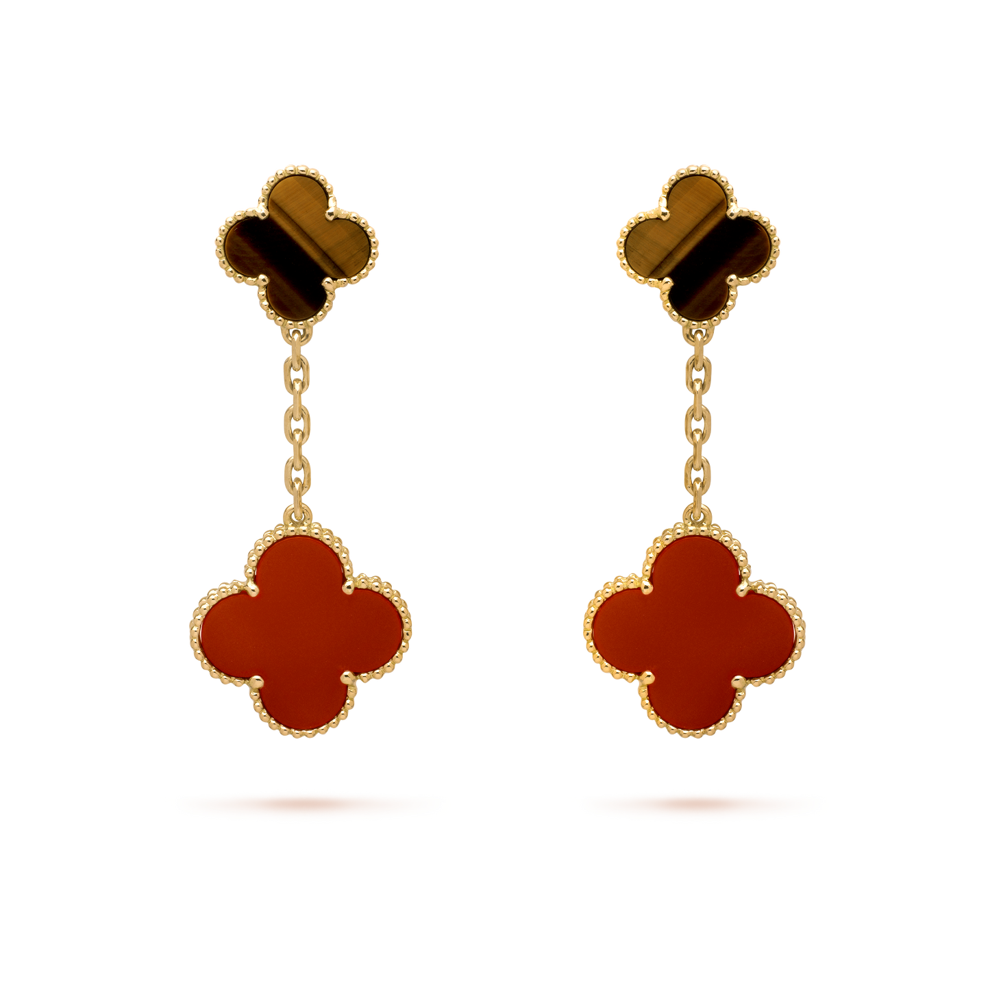 Pendientes Trébol Colgantes Dorado y Rojo