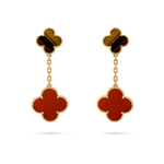 Pendientes Trébol Colgantes Dorado y Rojo