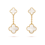 Pendientes Trébol Colgantes Dorado y Banco