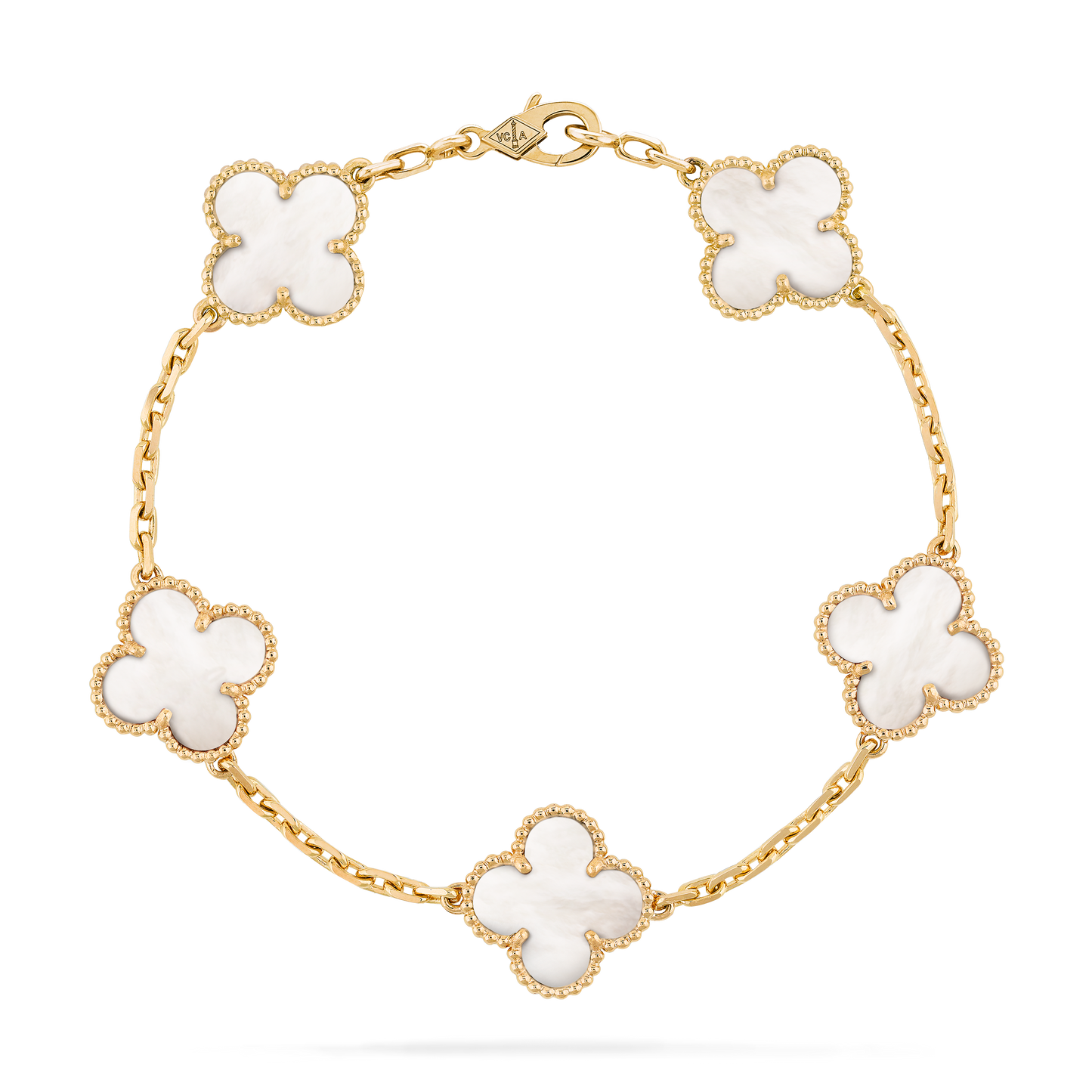Pulsera Trébol Dorada y Blanco