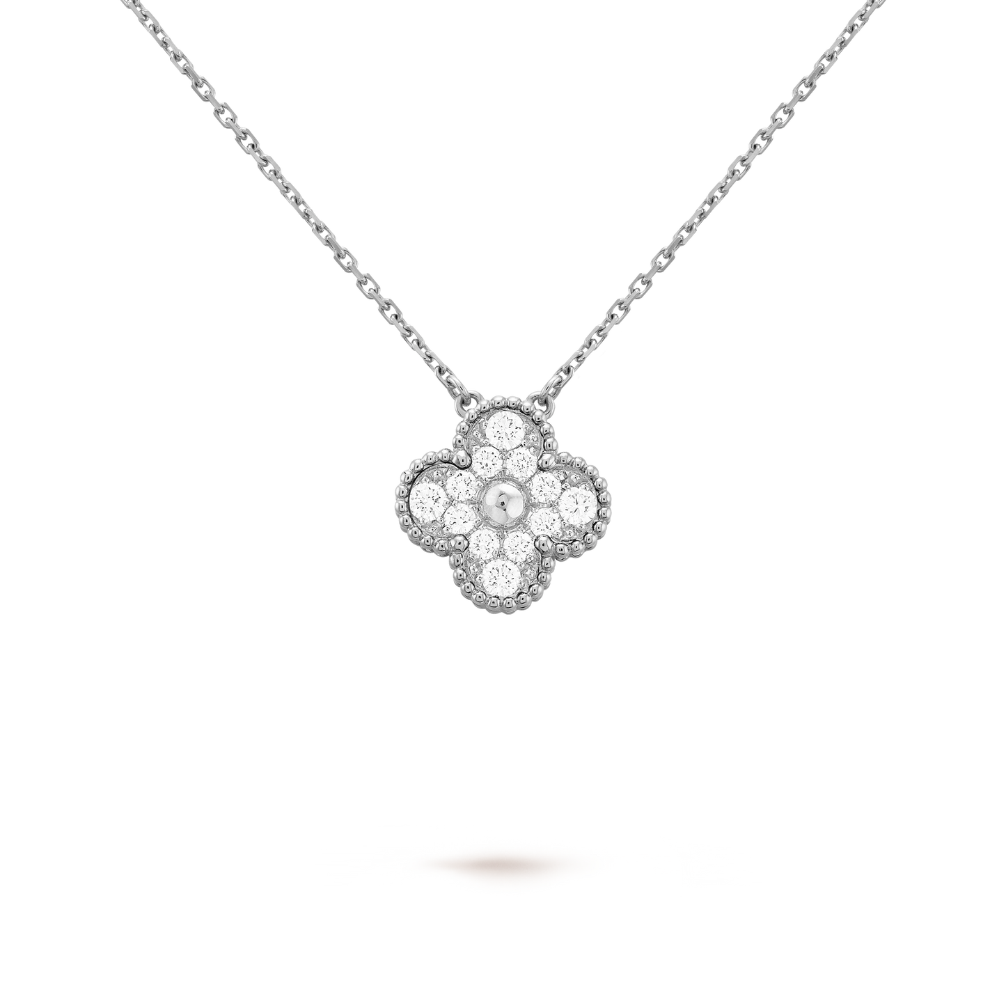 Collar Trébol Plata y Blanco