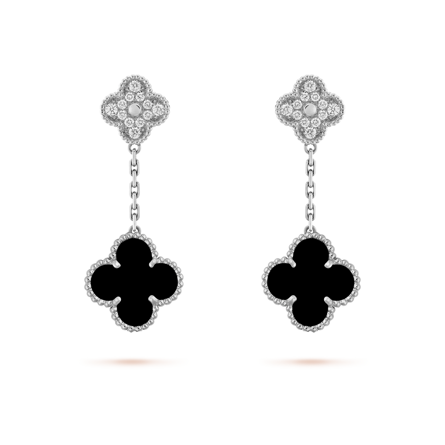 Pendientes Colgantes Trébol Plata y Negro
