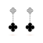 Pendientes Colgantes Trébol Plata y Negro