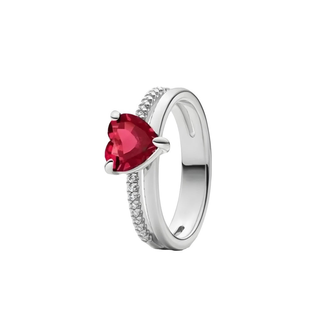 Anillo Doble Banda Corazón Rojo