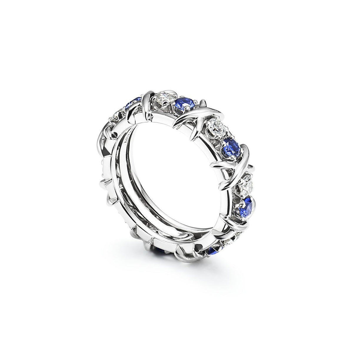 Anillo Plateado Ziconia Blanca y Azul
