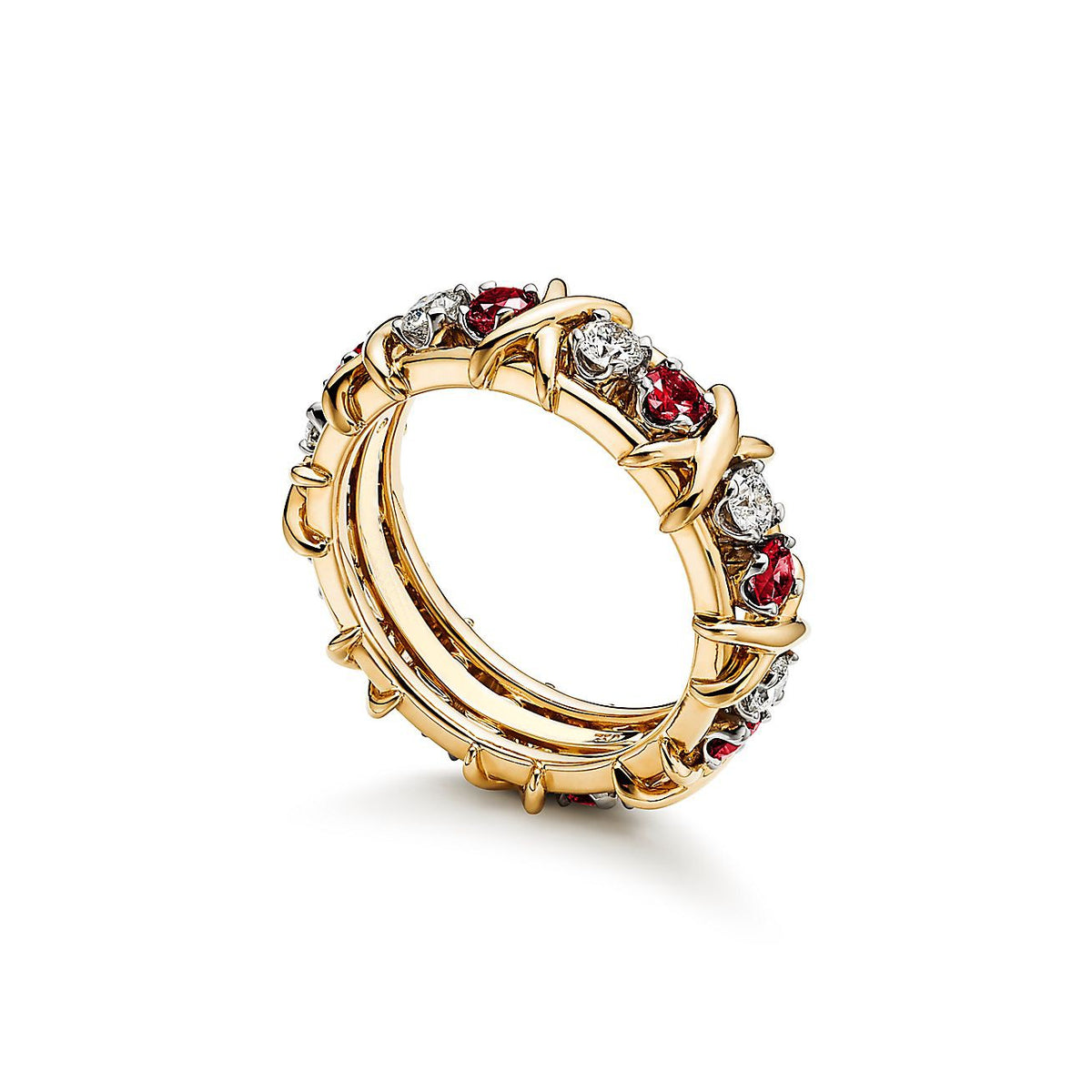 Anillo Dorado Zirconia Blanca y Roja