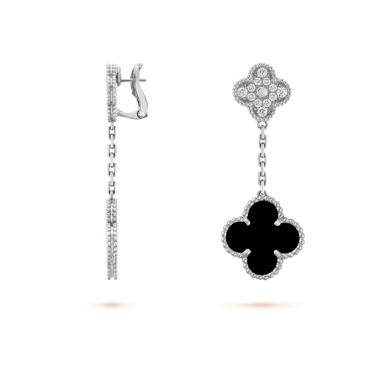 Pendientes Colgantes Trébol Plata y Negro