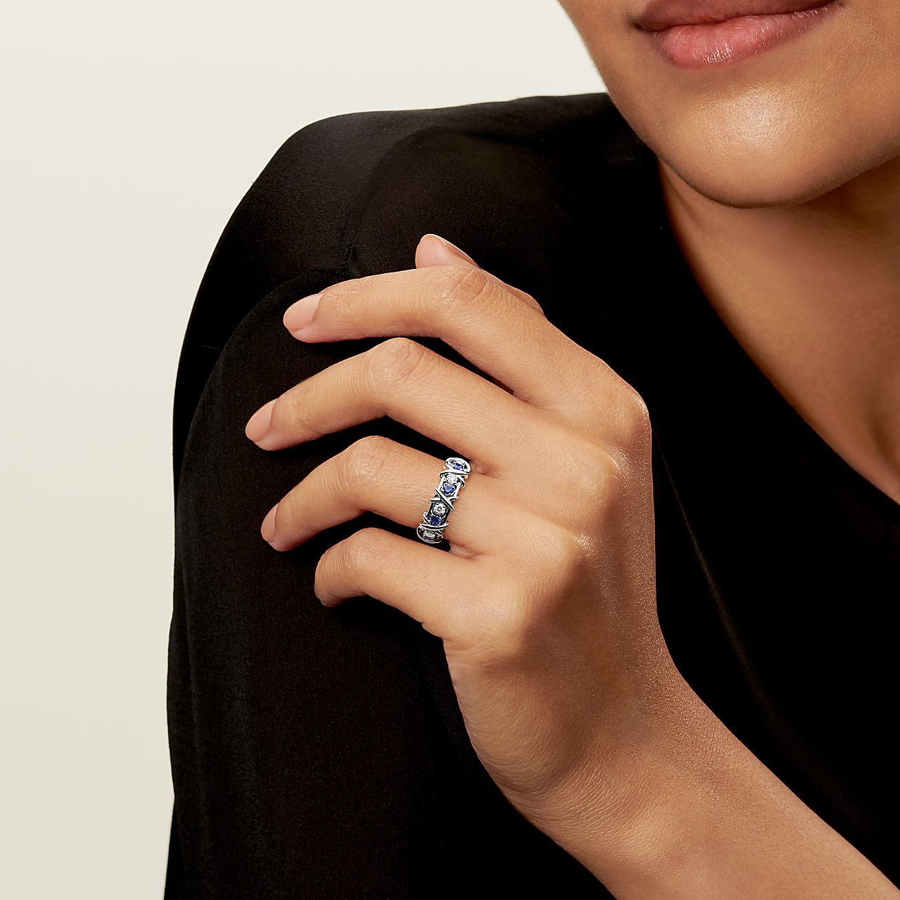 Anillo Plateado Ziconia Blanca y Azul