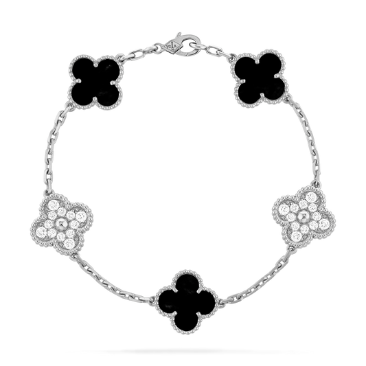 Pulsera Trébol Blanco y Negro