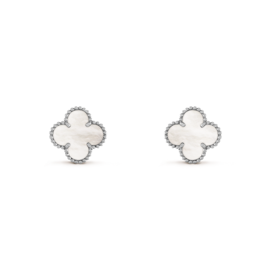 Pendientes Trébol Plata y Blanco