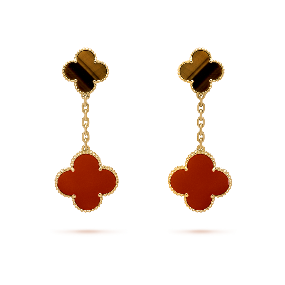 Pendientes Trébol Colgantes Dorado y Rojo