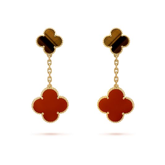 Pendientes Trébol Colgantes Dorado y Rojo