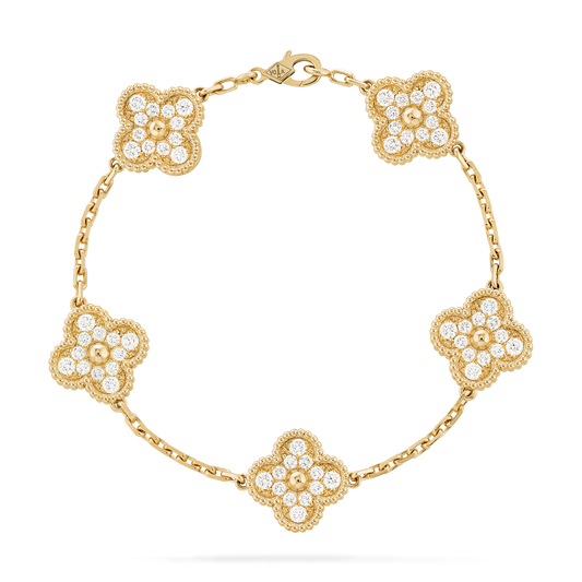 Pulsera Trébol Dorada y Blanco