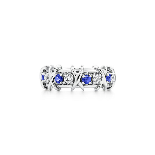 Anillo Plateado Ziconia Blanca y Azul