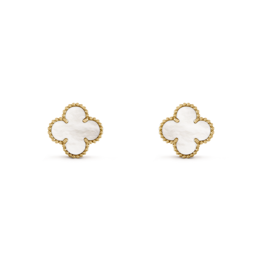 Pendientes Trébol Dorado y Blanco