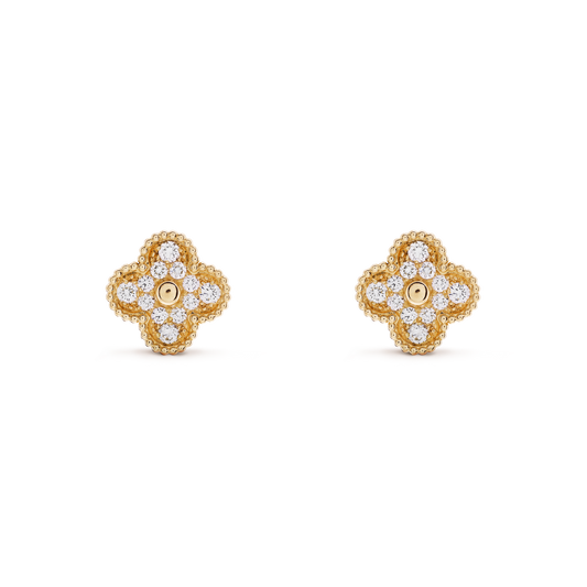 Pendientes Trébol Dorado y Blanco