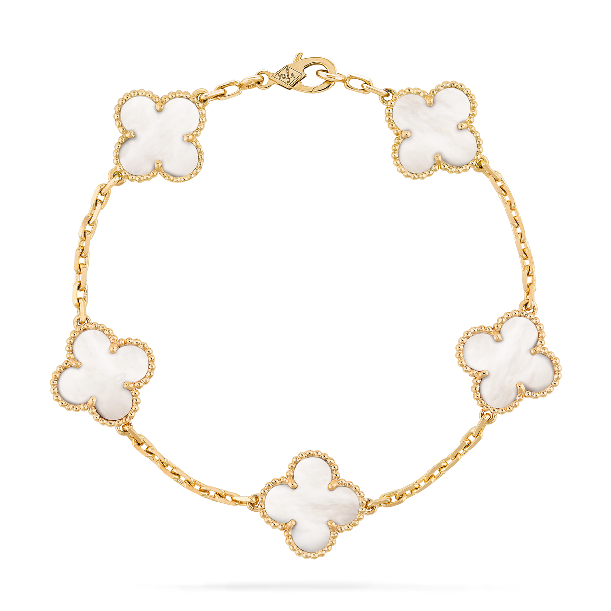 Pulsera Trébol Dorada y Blanco