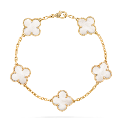 Pulsera Trébol Dorada y Blanco