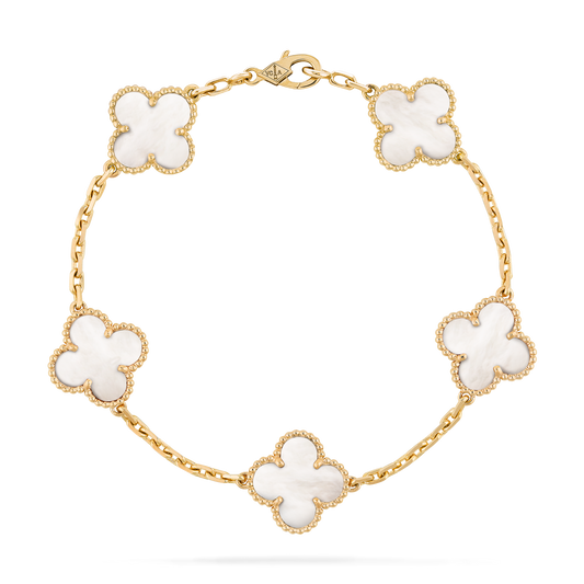 Pulsera Trébol Dorada y Blanco