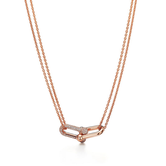 Collar Eslabon Rosado con Zirconias