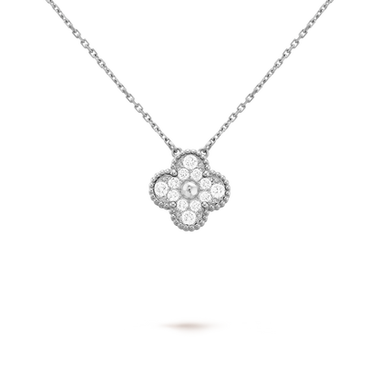 Collar Trébol Plata y Blanco