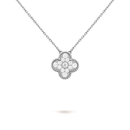Collar Trébol Plata y Blanco
