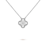 Collar Trébol Plata y Blanco