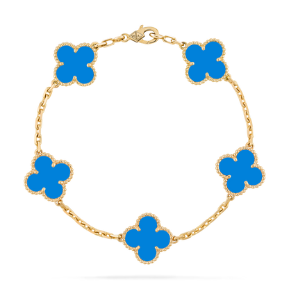 Pulsera Trébol Dorada y Azul