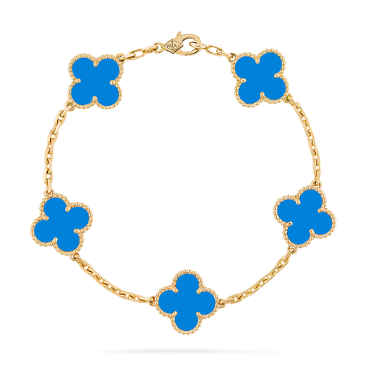 Pulsera Trébol Dorada y Azul