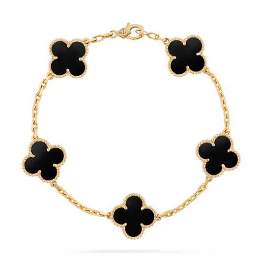 Pulsera Trébol Dorada y Negro