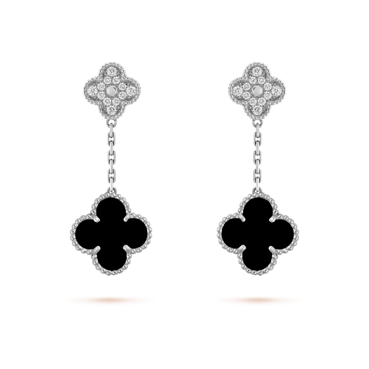 Pendientes Colgantes Trébol Plata y Negro