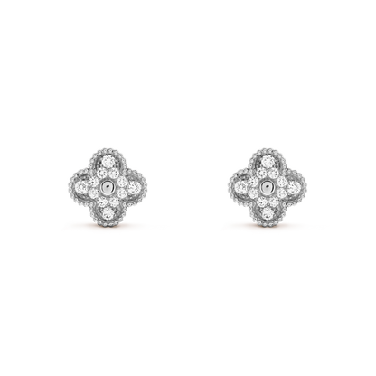 Pendientes Trébol Plata y Blanco