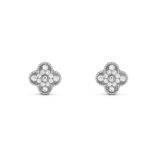 Pendientes Trébol Plata y Blanco