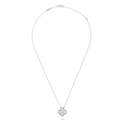 Collar Trébol Plata y Blanco