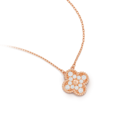 Collar Trébol Rosado y Blanco