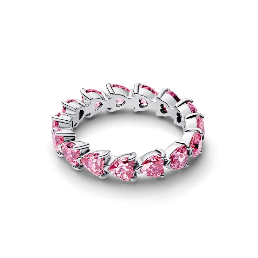 Anillo Fila Corazones Rosas