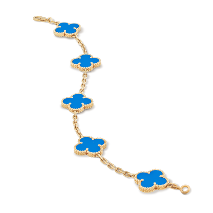 Pulsera Trébol Dorada y Azul