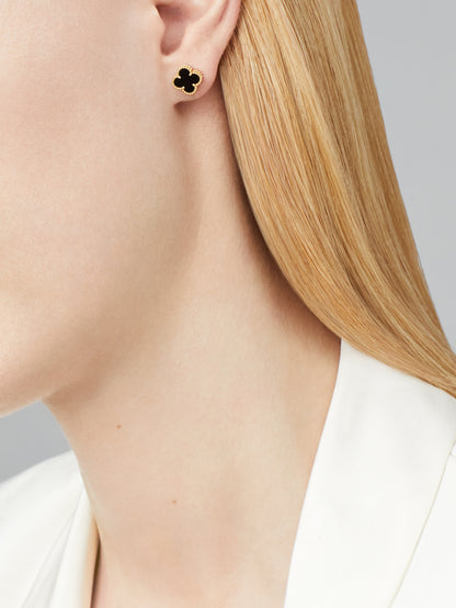 Pendientes Trébol Dorado y Negro Pequeños