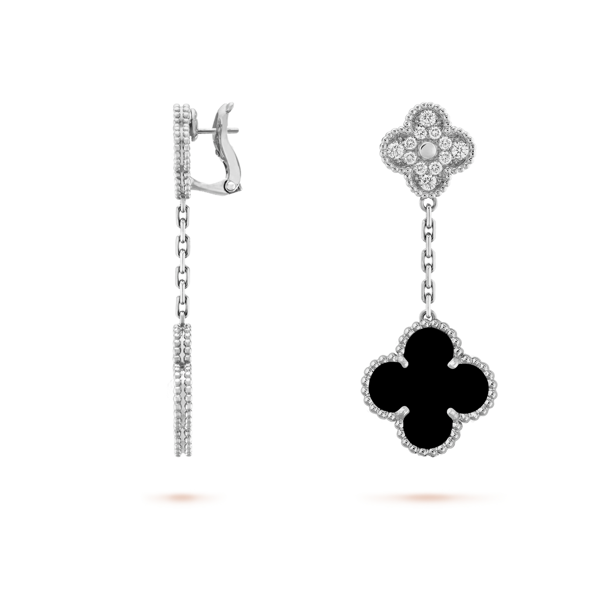 Pendientes Colgantes Trébol Plata y Negro