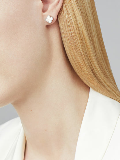 Pendientes Trébol Plata y Blanco Pequeños