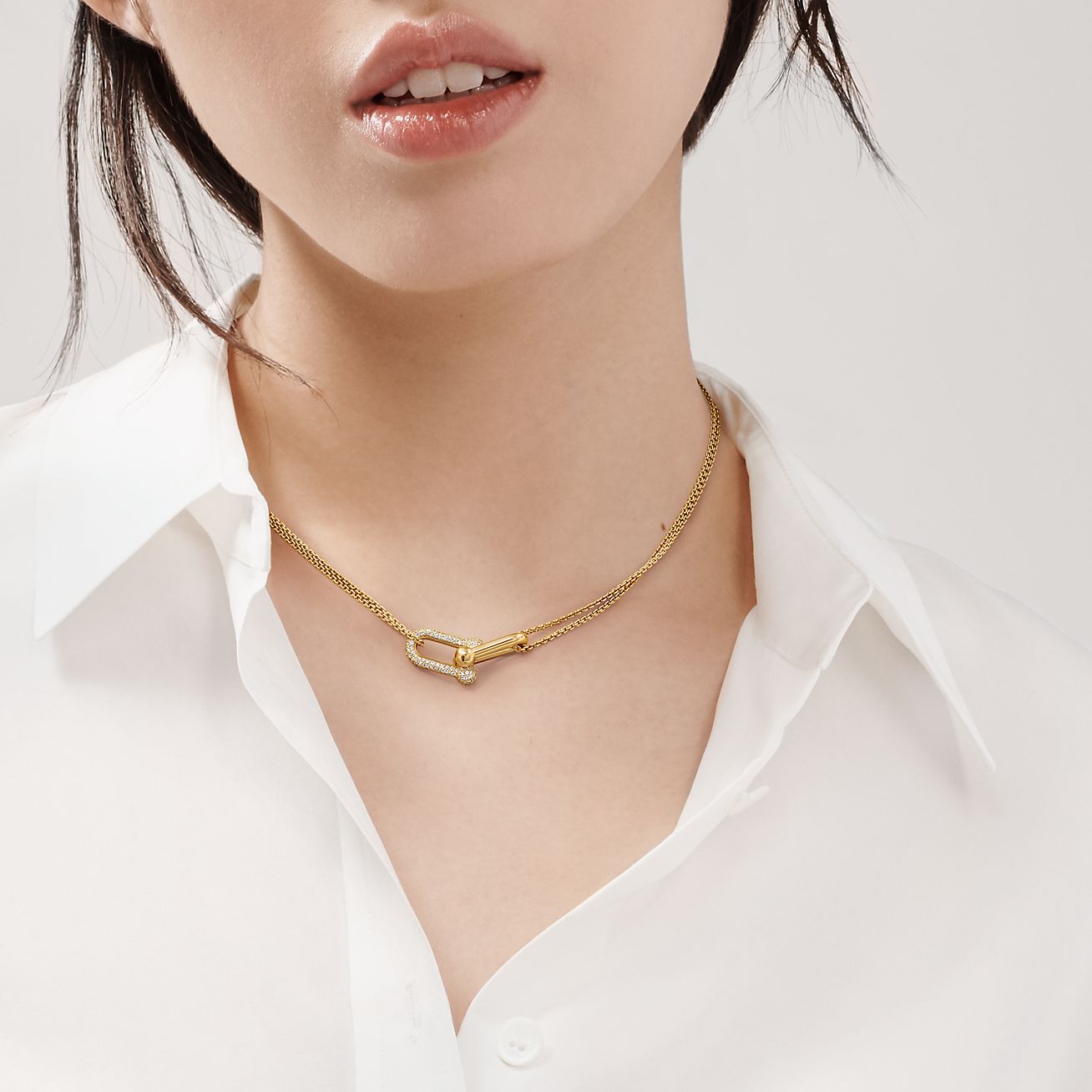 Collar Eslabon Dorado con Zirconias