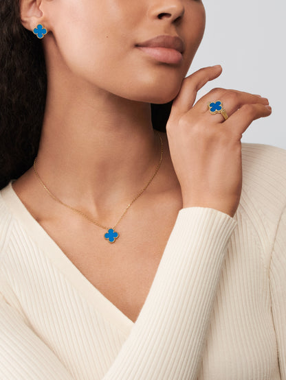 Collar Trébol Dorado y Azul