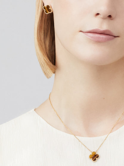 Collar Trébol Dorado y Marrón